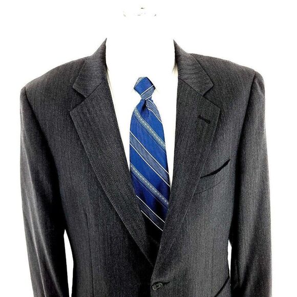 Jos A Bank Signature‎ Wool 2 Button Blazer 40R Gray Herringbone - Picture 1 of 11